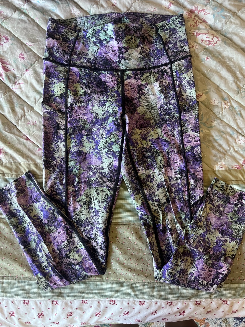 Lululemon Purple & Green Marble Print Athletic Leggings